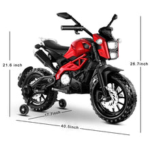 Load image into Gallery viewer, Kids Ride On Motorcycle, 12V Electric Ride On Motorcycle,1.8~3.2 MPH,with Training Wheels, Hand Throttle Foot Brake, 66LBS Red