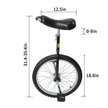 Load image into Gallery viewer, 20" Inch Unicycle Classic Black One Wheel Bike with Anti-Skid Alloy Rim and Pedal Adjustable Height Cycling for Kids Adults Beginner