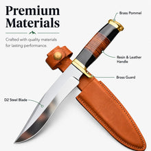 Load image into Gallery viewer, WARIVO KNIFE 12-Inch D2 Bowie Hunting Knife with Leather Sheath