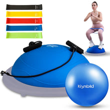 Load image into Gallery viewer, kisnbld Half Balance Ball Trainer, Inflatable 19/23 Inch Half Exercise Ball with Resistance Bands -Blue