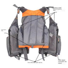 Load image into Gallery viewer, JKSPORTS Fly Fishing Vest Fishing Safety Life Jacket for Swimming Sailing Boating Kayak Floating Multifunction Breathable Backpack for Men and Women Kayak Vest Swim Vest (Green and Gray,with Foam)