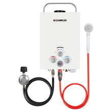 Load image into Gallery viewer, CAMPLUX Propane Portable Water Heater 1.58 GPM, On Demand Tankless Water Heater Gas, White,BW158