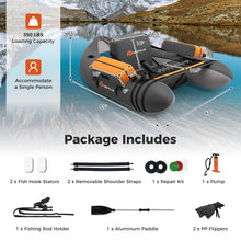 Load image into Gallery viewer, Goplus Inflatable Float Tube, Fishing Belly Boat w/Paddle, Flippers, Fish Ruler, Pump, Storage Bag, Adjustable Straps, 350LBS Load Capacity (Gray, W/Rod Holder)