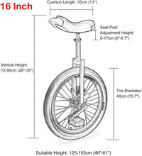 Load image into Gallery viewer, 16INCH Balance Bicycle Unicycle for Young Adults, Ergonomic Saddle, Adjustable Height for Weight Loss & Fitness