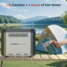 Load image into Gallery viewer, CAMPLUX Nano 3 Pro, Battery Powered Portable Water Heater, 1 lb On-Demand Propane Camping Shower, On Ground Camp Water Heater & Shower Pump, CSA Certified Safety