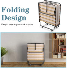 Load image into Gallery viewer, Renatone Folding Bed with Mattress, Portable Guest w/ 4 inch Memory Foam Sturdy Metal Frame, Rollaway Cot Size for Adults, Sleeper Bedroom, Living Room, Office, Camping Clear Small Single