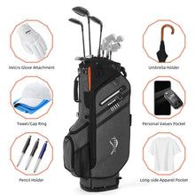 Load image into Gallery viewer, ANNCORD Golf Stand Bag 14 Way Top Dividers Full-Length with Stand, 7 Pockets, Lightweight Golf Bag for Men, Dual Strap, Rain Hood, Portable Golf Club Bag for Men Women, Gray/Black