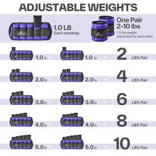 Load image into Gallery viewer, Sportneer Adjustable Ankle Weights Set - 1 Pair (2-10 lbs) Removable Sandbags -Purple