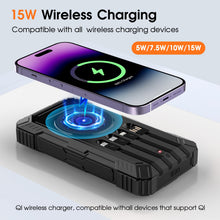 Load image into Gallery viewer, BLASOUL Solar Power Bank,49800mAh Wireless Portable Phone Charger with 4 Built-in Cables,22.5W Fast Charging USB-C in/Output External Battery Pack for iPhone,Android,Perfect for Hiking/Camping