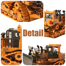 Load image into Gallery viewer, 9-Channel Metal RC Bulldozer with Lights and Sound - Remote Control Heavy Equipment Construction Vehicles Dozer Toys