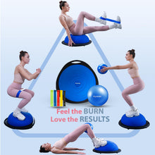 Load image into Gallery viewer, kisnbld Half Balance Ball Trainer, Inflatable 19/23 Inch Half Exercise Ball with Resistance Bands -Blue