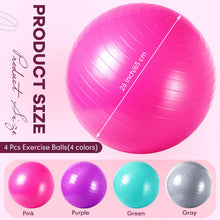 Load image into Gallery viewer, Leyndo 4 Pcs 26 Inch Yoga Exercise Ball Pilates Pregnancy Birthing Fitness Ball with Quick Pump Anti Burst for Improved Posture, Balance, Yoga, Pilates, Training(Pink Green Gray Set)