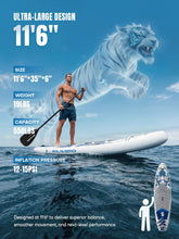 Load image into Gallery viewer, SOLAVERO Inflatable Stand Up Paddle Board, Adventure 11'6" Extra Large SUP with Premium Accessories, Anti-Slip EVA Deck for Adults 550lb Capacity Upgraded Paddleboard for River, Tiger