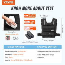 Load image into Gallery viewer, VEVOR Adjustable Weighted Vest, 35lb Weight Vest with Iron Weights, Shoulder Pad, and Reflective Stripe, Body Weight Vest Exercise Set for Men Women, Workout Equipment for Strength Training Running