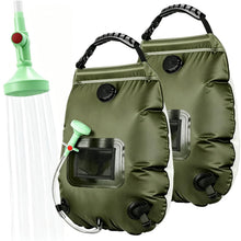 Load image into Gallery viewer, KIPIDA Solar Shower Bag, 5 Gal/20L, Portable Camping Shower with Removable Hose and On-Off Switchable Head, for Beach, Hiking, 2 Pack