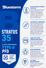 Load image into Gallery viewer, BLUESTORM Stratus 35 Inflatable Life Jacket PFD for Adults (Deep Blue) | US Coast Guard (USCG) Approved Automatic Self Inflating Life Vest Preserver with Manual Ripcord