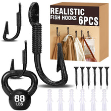 Load image into Gallery viewer, Duraaamo 6 Pcs Realistic Fish Hooks Cast Iron Wall Hook Rustic Wall Hanger