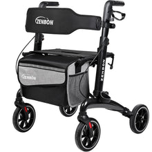 Load image into Gallery viewer, Rollator Walker for Seniors/Adults Foldable Rolling Walker with Seat 330 lbs Capacity 4 Big 8 inch Wheels Hand Grips Adjustable Height Lightweight Carbon Fiber Walker 7206(Black)