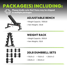Load image into Gallery viewer, HANDBODE Adjustable Weight Bench for Full Body Workout, 1300 lb Weight Capacity Bench Press Bench of Home Gym Strength Training, Incline Upright Flat Utility Workout Bench with 150 lb Dumbbell Set