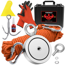 Load image into Gallery viewer, FINDMAG 1725 LBS Fishing Magnet Kit, 3.7 Inch Neodymium Fishing Magnet