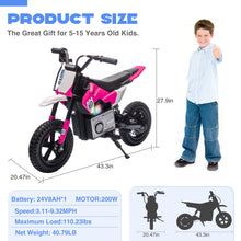 Load image into Gallery viewer, 24V Kids Electric Dirt Bike for 5-15 Years Old, Ride on E Motorcycle, 3.11-9.32MPH Speed, Rear Shock Absorber, LED Breath Lamp, Pink