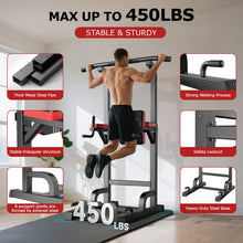 Load image into Gallery viewer, Power Tower Dip Station Pull Up Bar for Fitness Home Gym Workout,Multi-Function Adjustable Height Fitness Strength Training Exercise Equipment,with Power Elastic Ropes,Black Red-02