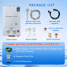 Load image into Gallery viewer, Hapyvergo 8L Portable Propane Water Heater, 2.11 GPM Outdoor Tankless, Digital Display, for Camping, Cabins, Barns