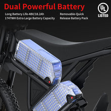 Load image into Gallery viewer, Electric Dirt Bike for Adults - 2500W Motor 37 MPH High-Speed, 25" Fat Tires & Dual Removable Battery (48V-18.2AH*2)