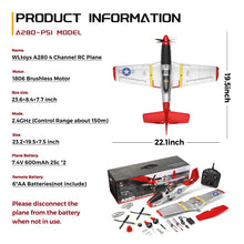 Load image into Gallery viewer, RC Airplane, P51 Mustang 4 Channel RC Plane with Lights, 6G/3D Brushless RC Planes, 2.4G Remote Control Airplane, Hobby RC Planes