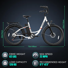 Load image into Gallery viewer, Electric Bike, 26" Electric Cruiser Bike 1000W Peak Ebike 22MPH Electric Bike for Adults, 48V Removable Battery