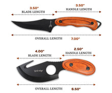 Load image into Gallery viewer, Elk Ridge ER-300BN, 2-Piece Fixed Blade Hunting Knife Set with Gut Hook and Caping Knife, 3Cr13MoV Steel, Wood Handle, Nylon Sheath, 7 Inch and 6.4 Inch, Black Blade