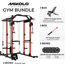 Load image into Gallery viewer, Mikolo K6 Power Cage, Power Rack with Cable Crossover System, 230b Rubber Weight Set-Red