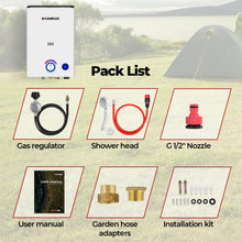 Load image into Gallery viewer, CAMPLUX Tankless Water Heater Propane, 2.64 GPM Portable Outdoor Water Heater, Compact Design with Carry Handle, 3 Seconds Instant Hot Water, LCD Display, Easy Operation for Camping, RV, Off-Grid 