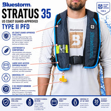 Load image into Gallery viewer, BLUESTORM Stratus 35 Inflatable Life Jacket PFD for Adults (Coastal Blue) | US Coast Guard (USCG) Approved Automatic Self Inflating Life Vest Preserver with Manual Ripcord