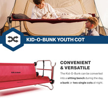 Load image into Gallery viewer, Disc-O-Bed Youth Double Cot Kid-O-Bunk, Modular for Bunk Beds, Dual Cots, or Bench with 2 Carry Bags for Portable Transport, Red