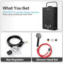 Load image into Gallery viewer, OEVANT Propane Water Heater, 1.58GPM 6L Portable Tankless Water Heater with Handle & Overheating Protection, Propane Gas, Instant Hot Water for RV Camping, Outdoor Shower (BLACK)