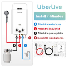 Load image into Gallery viewer, Propane Water Heater, 6L 1.58GPM 41000 BTU Portable Tankless Water Heater Outdoor, Gas Instant Hot with Handle Overheating Protection for RV Trips, Camping, Boat Cabins, Outdoor Shower, White