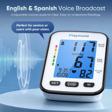 Load image into Gallery viewer, Maynovia Upper Arm Blood Pressure Monitor for Home Use, Automatic Digital Blood Pressure Machine, Talking BP Monitor with English & Spanish Voice, Large Cuff 8.6”–16.5”