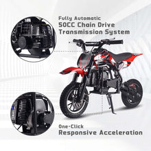 Load image into Gallery viewer, 50CC Gas Dirt Bike, Off-Road Mini Bike with 2 Stroke, Motorcross Pocket Bike Push Start, Dual Disc Brake (red)