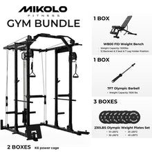 Load image into Gallery viewer, Mikolo K6 Power Cage, Power Rack with Cable Crossover System, Home Gym Packages ,230b Rubber Weight Set-Black