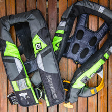 Load image into Gallery viewer, BLUESTORM Stratus 35 Inflatable Life Jacket PFD for Adults | US Coast Guard (USCG) Approved Automatic Self Inflating Life Vest Preserver with Manual Ripcord (Hi-Vis Green Sailing)