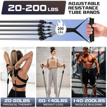 Load image into Gallery viewer, WHATAFIT Resistance Bands, Exercise Bands,Resistance Bands for Working Out, Work Out Bands with Handles for Men and Women Fitness, Strength Training Home Gym Equipment Gray 200LB