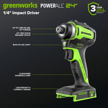 Load image into Gallery viewer, GREENWORKS 24V (6-Tool) Combo (Drill, Impact Driver, Circular Saw, Reciprocating Saw, Multi-Tool, Flashlight), 4.0Ah + 2.0Ah (24,000mAh Power Bank) Batteries, (2) Cables, 65W Rapid Charger