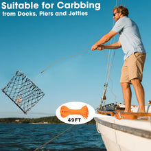 Load image into Gallery viewer, QualyQualy 17.9" Large Castable Crab Trap Kit Foldable Crabbing Net w/Rope