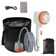 Load image into Gallery viewer, NEBELTREKK Portable Camping Shower with Light,2-in-1 Portable Shower for Camping,Carbon Filtration Shower,5 Gals Foldable Bucket, Rechargeable for Camping,Pet Bath,Gardening,Car Wash (Compact, Medium)