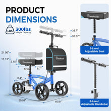 Load image into Gallery viewer, BlessReach Steerable Knee Scooter Deluxe Medical Scooter for Foot Injuries Compact Crutches, with Dual Rear on-Wheel Brake and Shock Absorption Under The Knee pad(Blue)