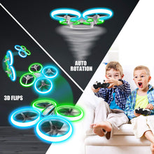 Load image into Gallery viewer, Drones for Kids, RC Drone with Altitude Hold and Headless Mode, Quadcopter Blue & Green Light, Propeller Full Protect, 2 Batteries
