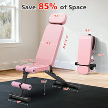 Load image into Gallery viewer, XDDIAS Workout Bench, 10 Backrests Adjustable Weight Bench with Extended Headrest, 800LBS Foldable Weight Bench for Home Gym, Incline Decline Flat Bench Compact for Small Space Training, Pink