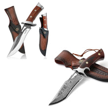 Load image into Gallery viewer, Omesio Survival Knife Set Hunting Knives for Men, 5.7" Large AST Mold Steel Blade Wood Handle Camping Knife for Hiking, Bushcraft, Outdoor