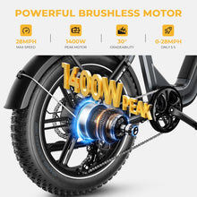 Load image into Gallery viewer, Electric Bike for Adults, Foldable 1400W Peak Motor Ebike, 20" x 4.0" Fat Tire Step-Thru Electric Bicycle